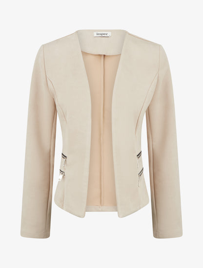 Veste en suédine à poches décoratives zippées - Beige - 1