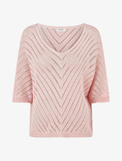 Pull ajouré à manches chauve-souris - Rose - 1