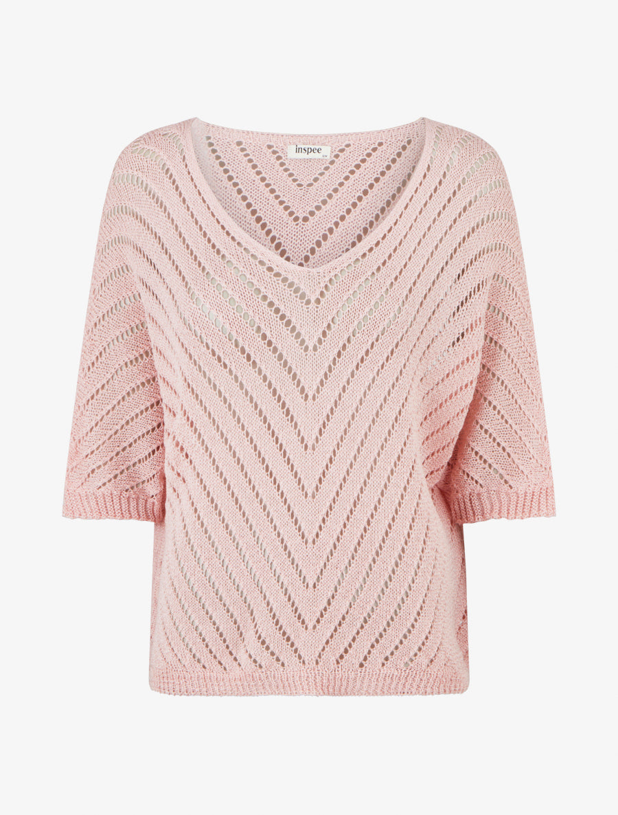 Pull ajouré à manches chauve-souris - Rose - 1