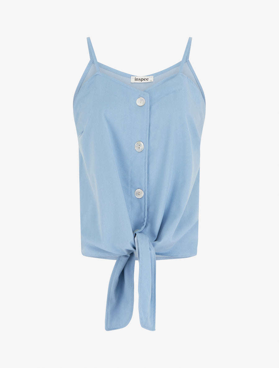 Débardeur à noeud et fines bretelles - Bleu ciel - 1