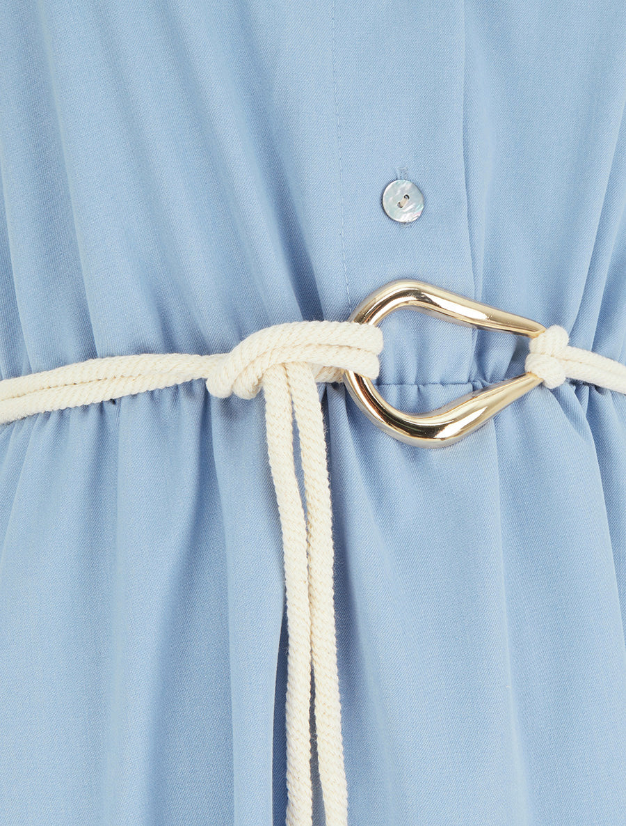 Robe longue unie à taille élastiquée - Bleu ciel - 3