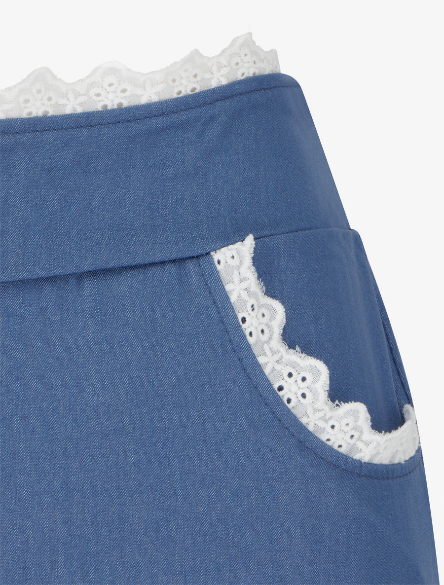 Pantalon ample à dentelle - Bleu denim - 3