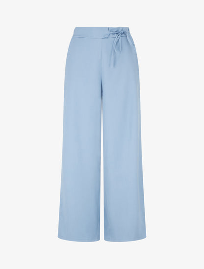 Pantalon fluide uni à liens à nouer - Bleu ciel - 1