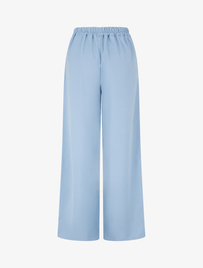 Pantalon fluide uni à liens à nouer - Bleu ciel - 2