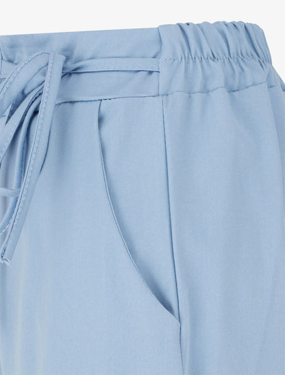 Pantalon fluide uni à liens à nouer - Bleu ciel - 3