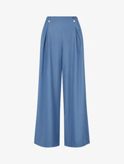 Pantalon fluide uni à pont - Bleu - 1