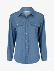 Chemise unie fluide à poches - Bleu - 1