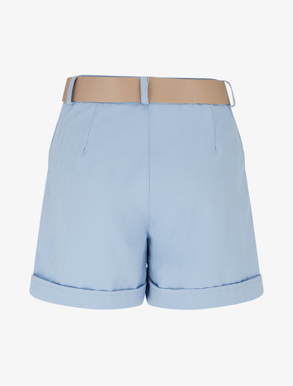 Short ceinturé uni à ourlet - Bleu ciel - 2
