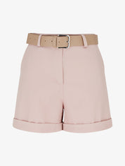 Short ceinturé uni à ourlet - Rose - 1
