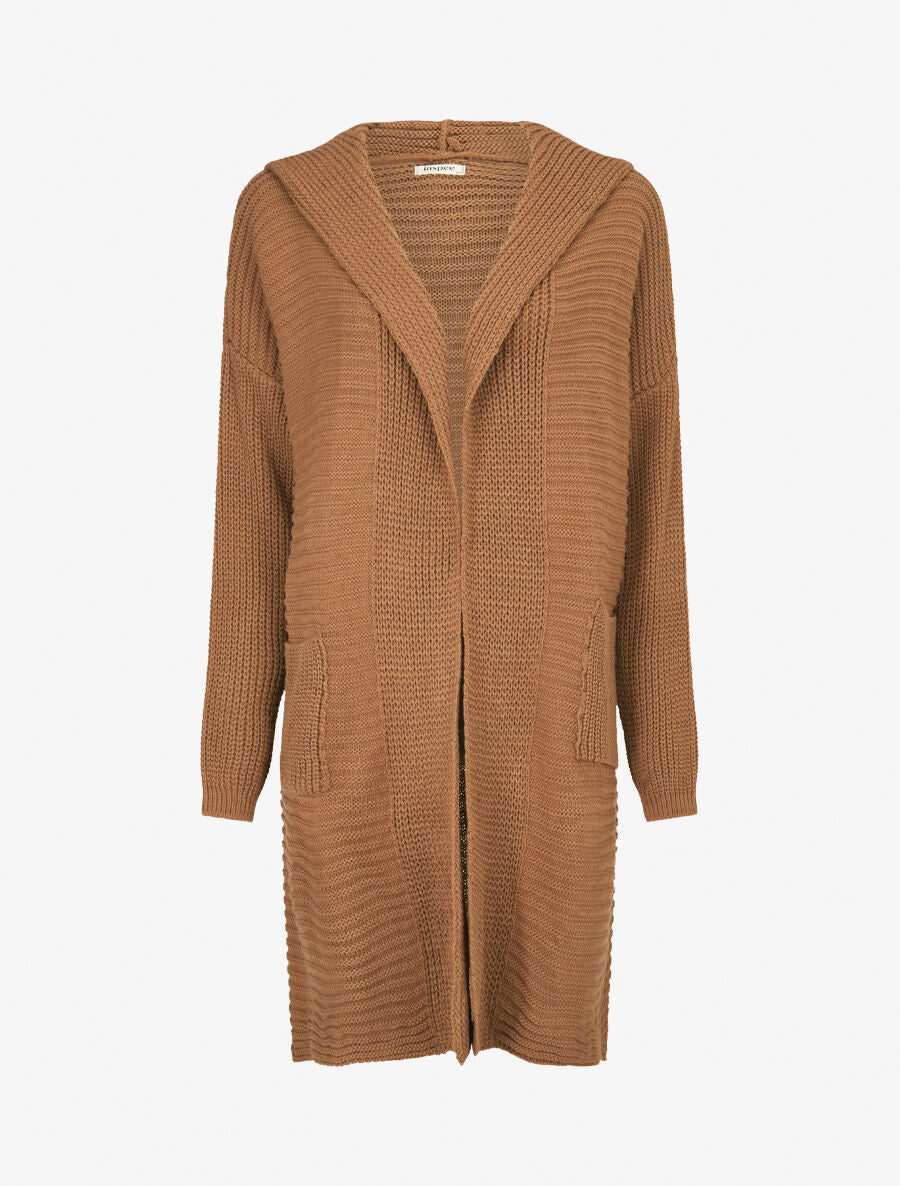 Gilet en maille à capuche - Camel - 1