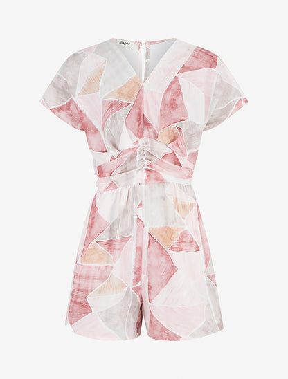 Combishort droit manches courtes imprimé fantaisie - Rose - 1