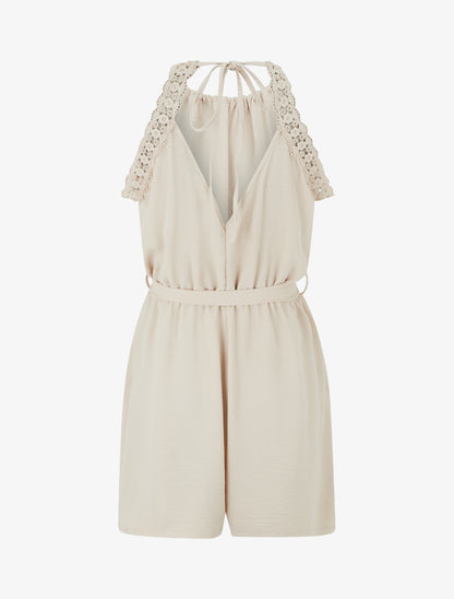 Combishort à dentelle et dos ouvert - Beige - 2