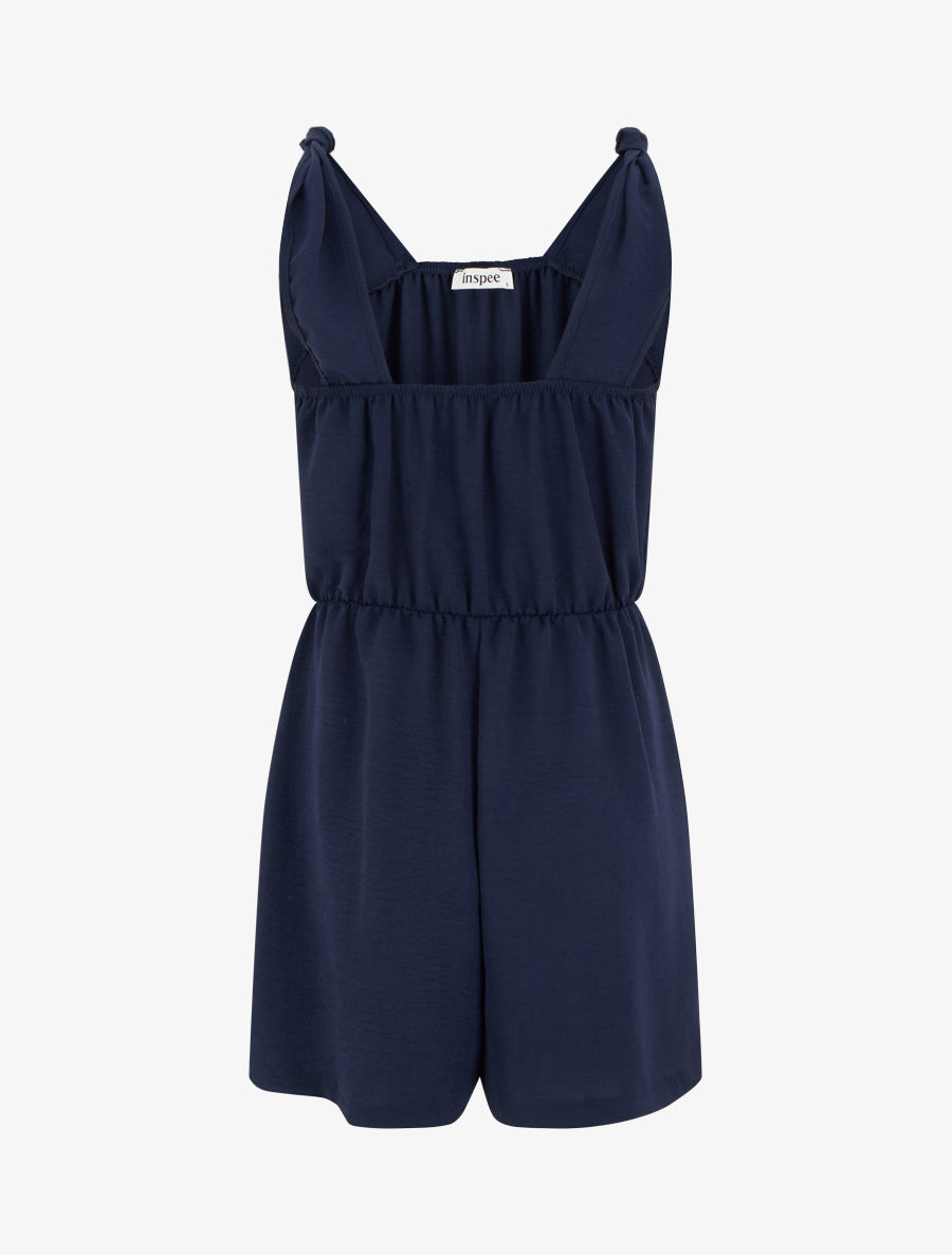 Combishort uni à taille élastiquée - Marine - 2