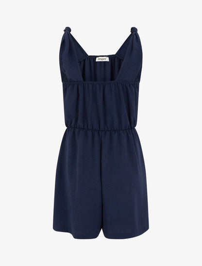 Combishort uni à taille élastiquée - Marine - 2