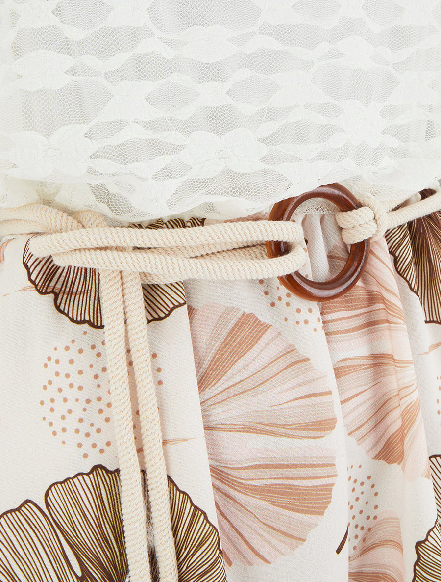 Combishort imprimé ginko à buste en dentelle - Camel - 3