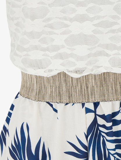 Combishort imprimé feuilles à buste en dentelle - Marine - 3