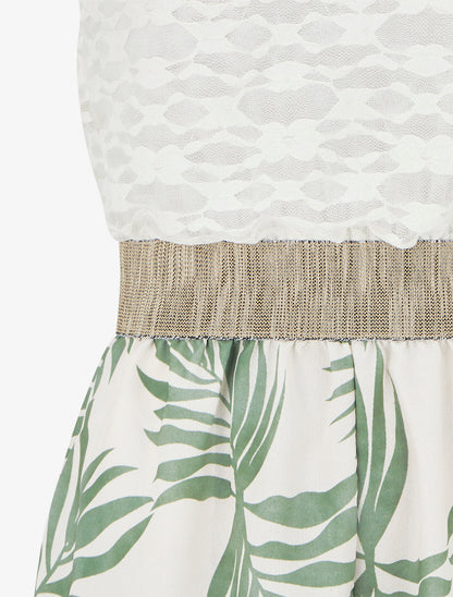 Combishort imprimé feuilles à buste en dentelle - Kaki - 3