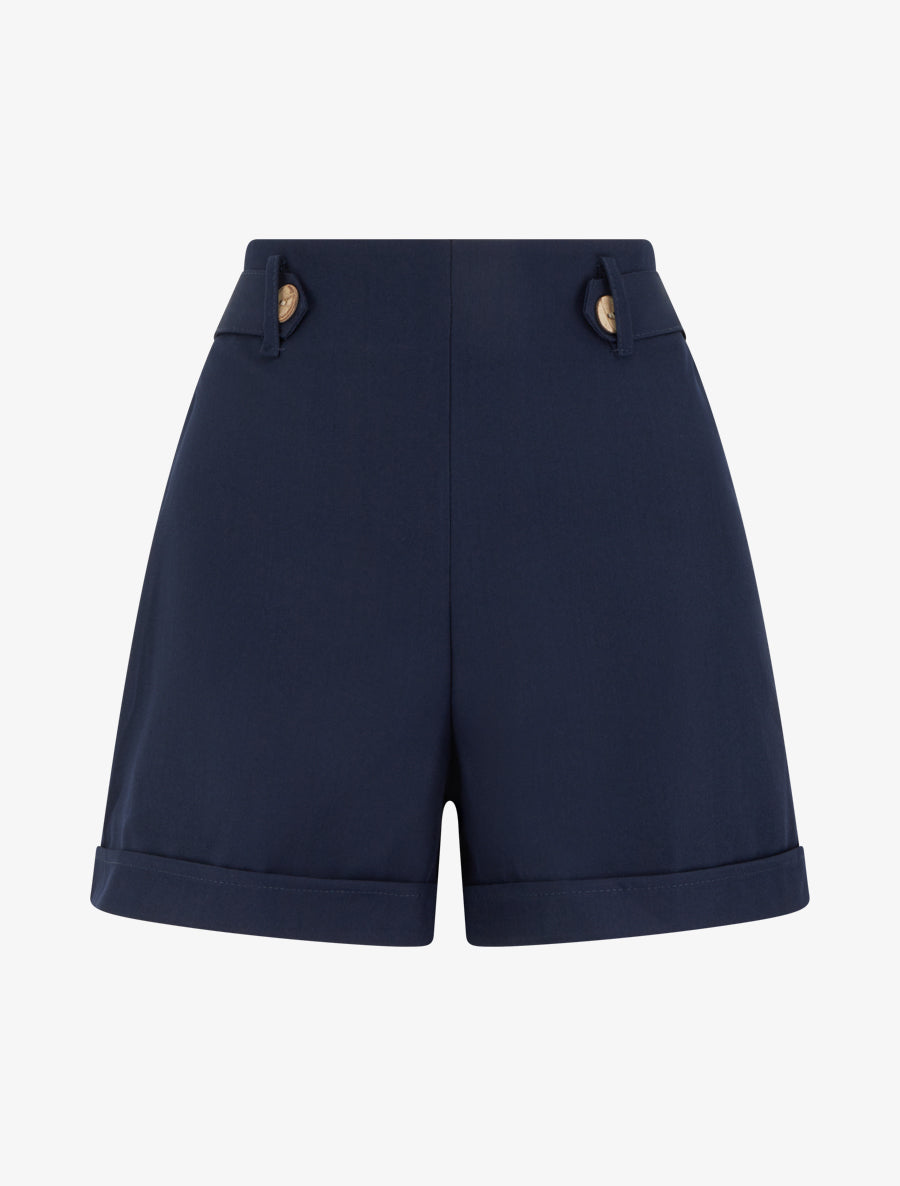 Short uni élastiqué - Marine - 1