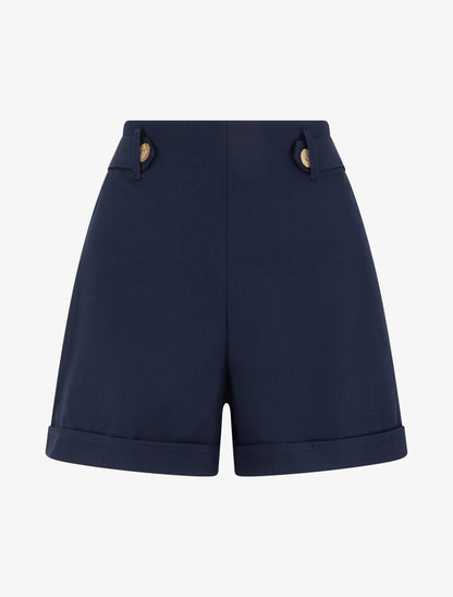 Short uni élastiqué - Marine - 1