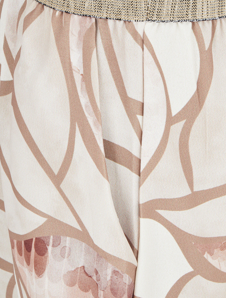 Combishort à dentelle et imprimé graphique - Beige - 3
