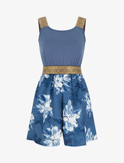 Combishort imprimé floral à bretelles fantaisies - Bleu - 1