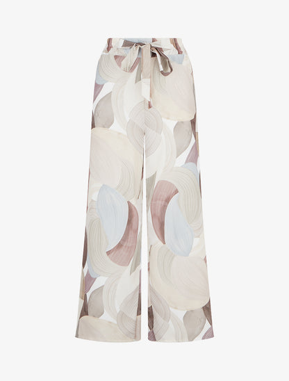 Pantalon fluide imprimé graphique - Beige - 1