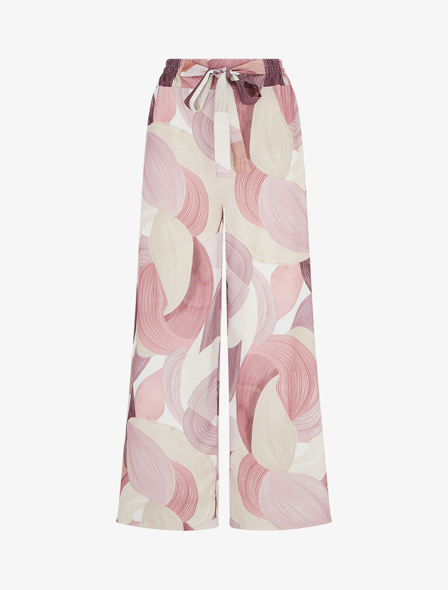 Pantalon fluide imprimé graphique - Vieux rose - 1