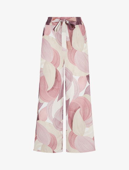 Pantalon fluide imprimé graphique - Vieux rose - 1