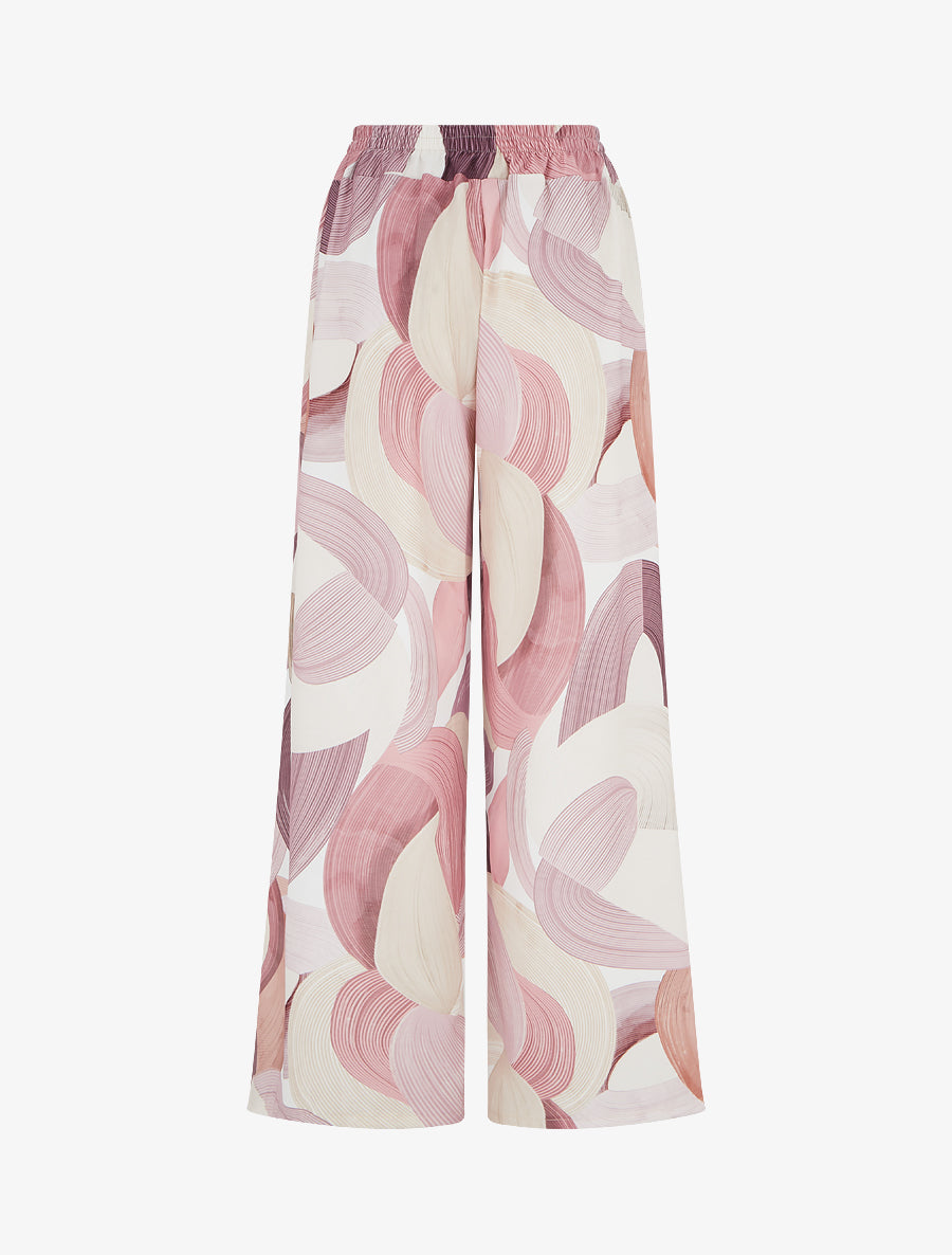 Pantalon fluide imprimé graphique - Vieux rose - 2