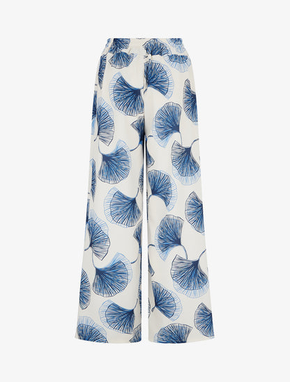 Pantalon fluide imprimé ginko - Marine - 2