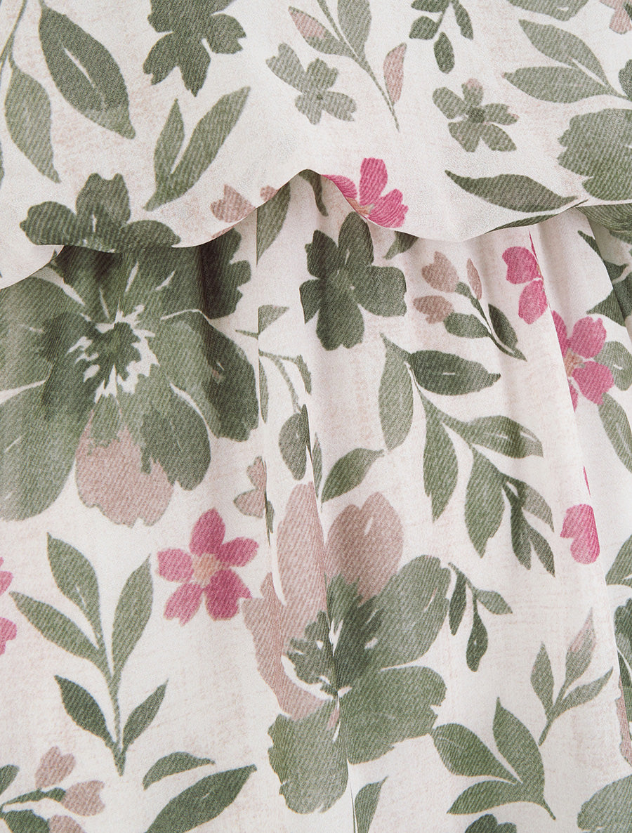 Robe imprimé fleuri à taille élastiquée - Kaki - 3
