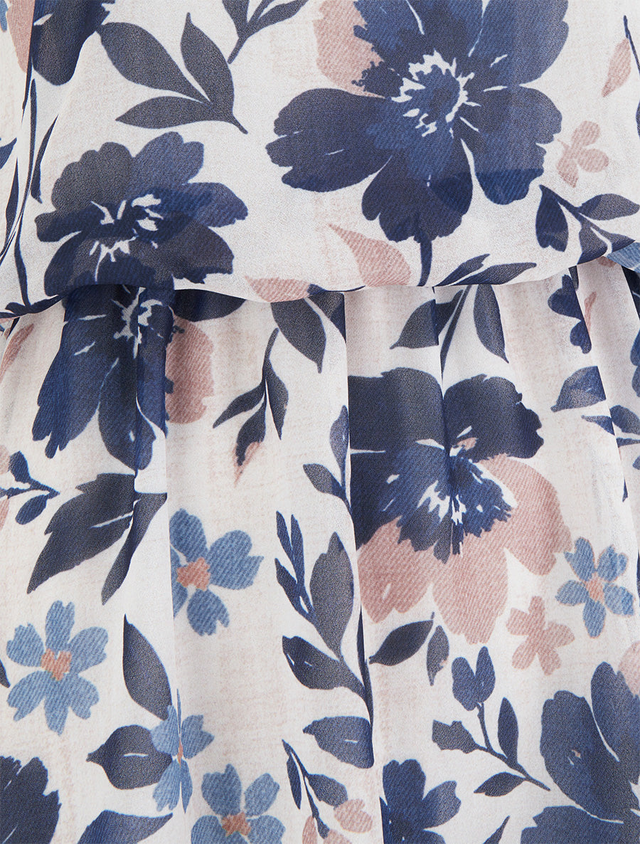 Robe imprimé fleuri à taille élastiquée - Marine - 3