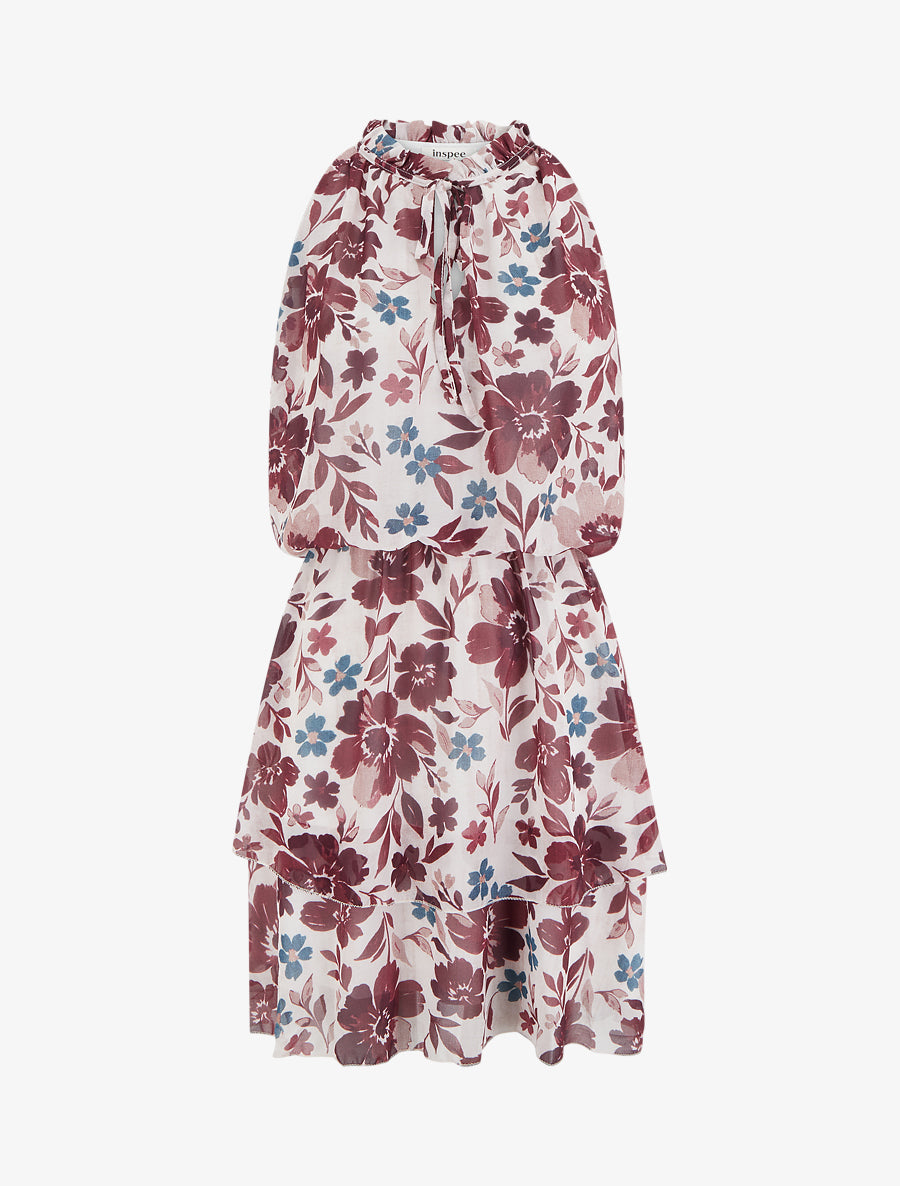 Robe imprimé fleuri à taille élastiquée - Bordeaux - 1