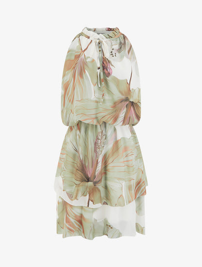 Robe imprimé floral à taille élastiquée - Kaki - 1