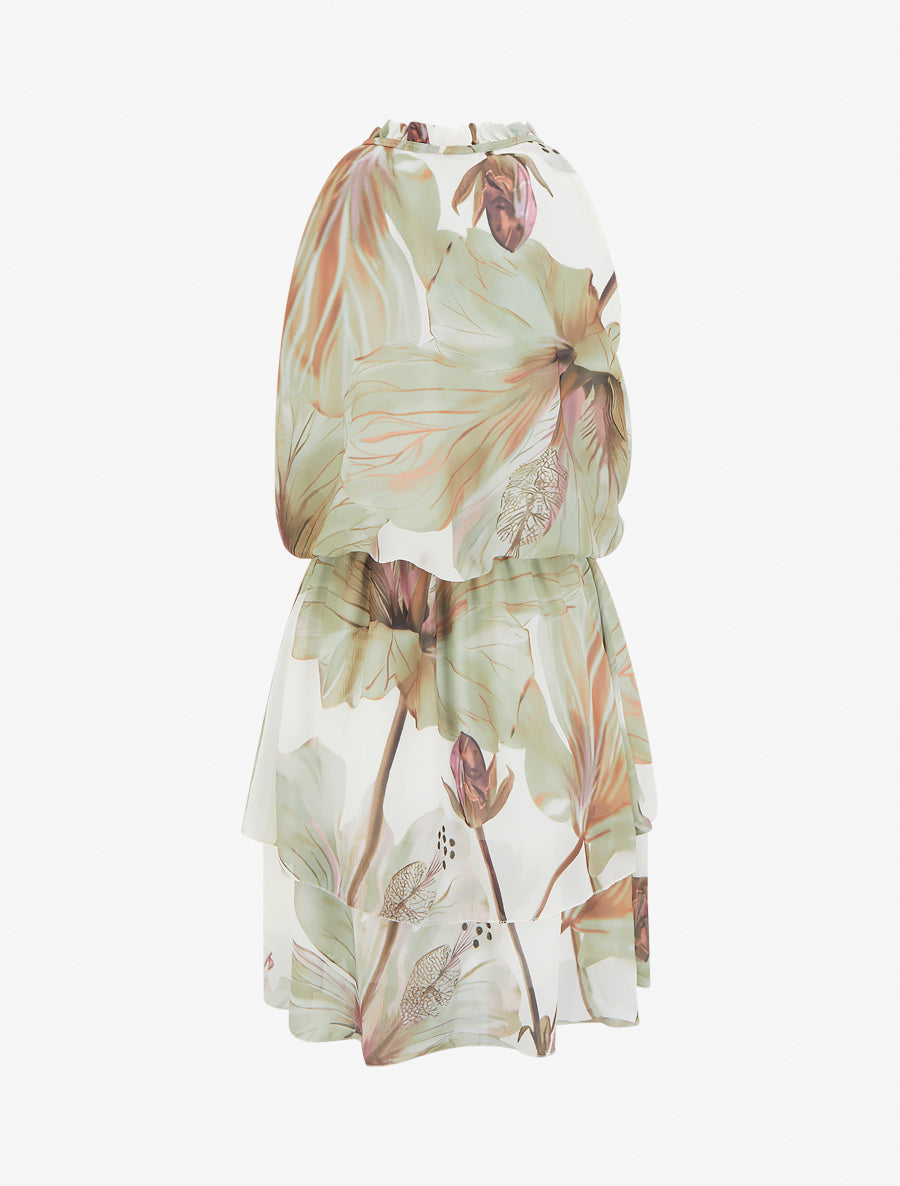 Robe imprimé floral à taille élastiquée - Kaki - 2