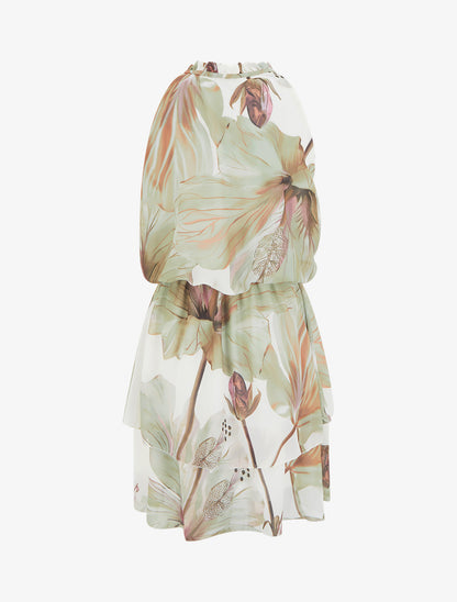 Robe imprimé floral à taille élastiquée - Kaki - 2