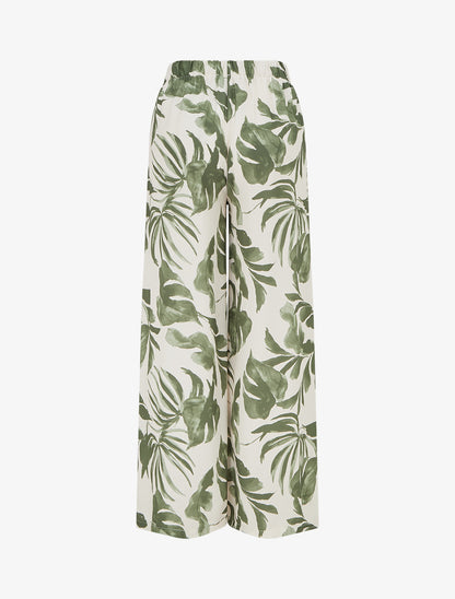 Pantalon élastiqué à imprimé tropical - Kaki - 2