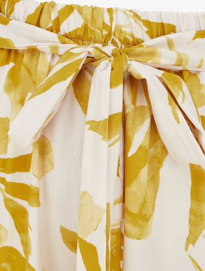 Pantalon élastiqué à imprimé tropical - Jaune moutarde - 3