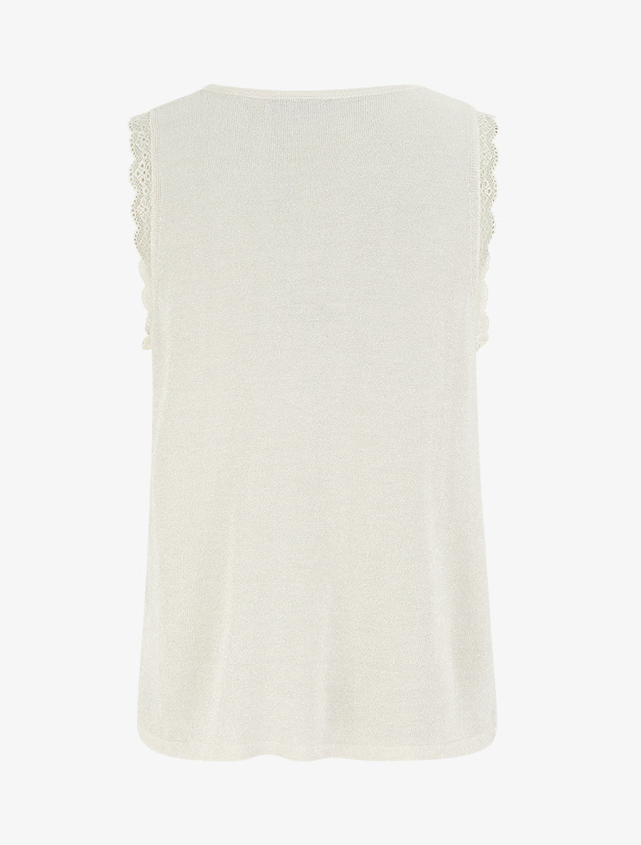 Débardeur irisé à col en dentelle - Beige - 2