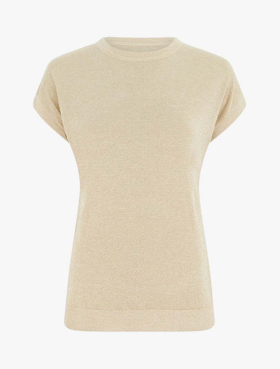 Top droit manches courtes en maille irisée - Beige - 1