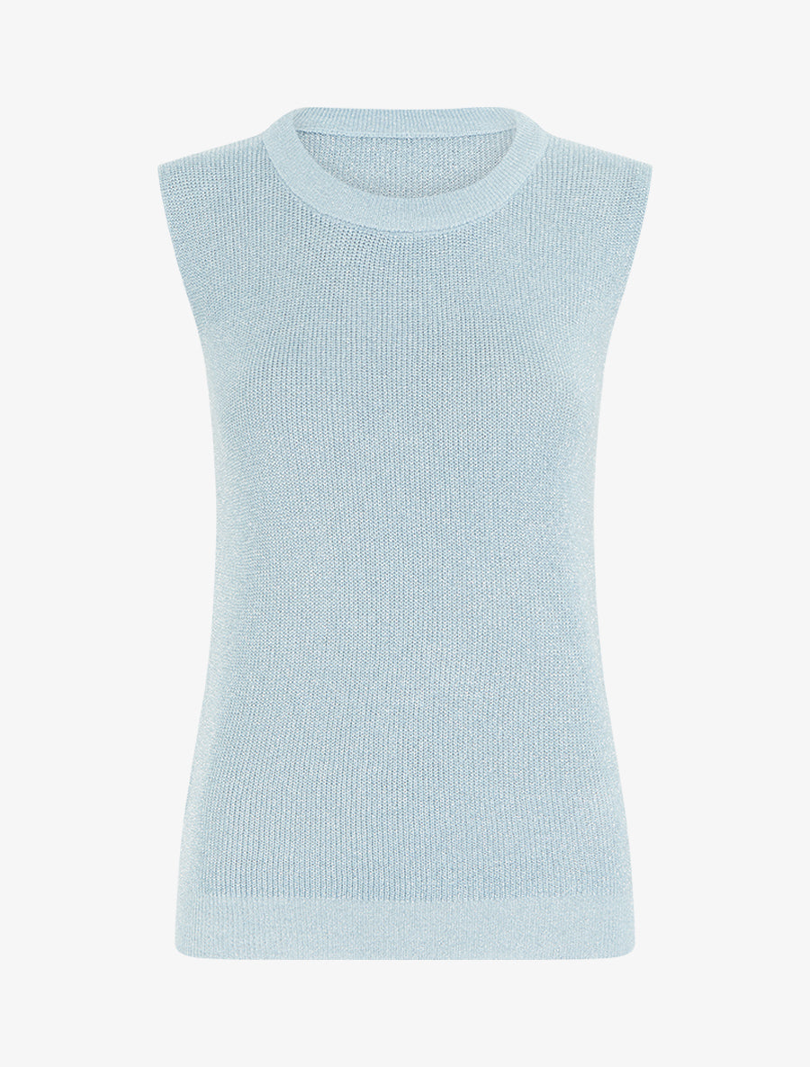 Top sans manches à maille fine irisée - Bleu ciel - 1