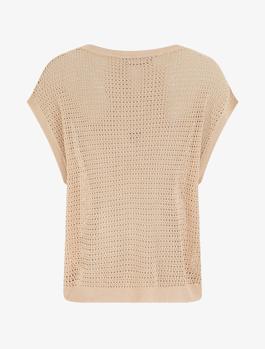 Top en maille fine ajouré et irisé - Rose saumon - 2