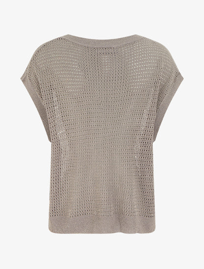 Top en maille fine ajouré et irisé - Taupe - 2