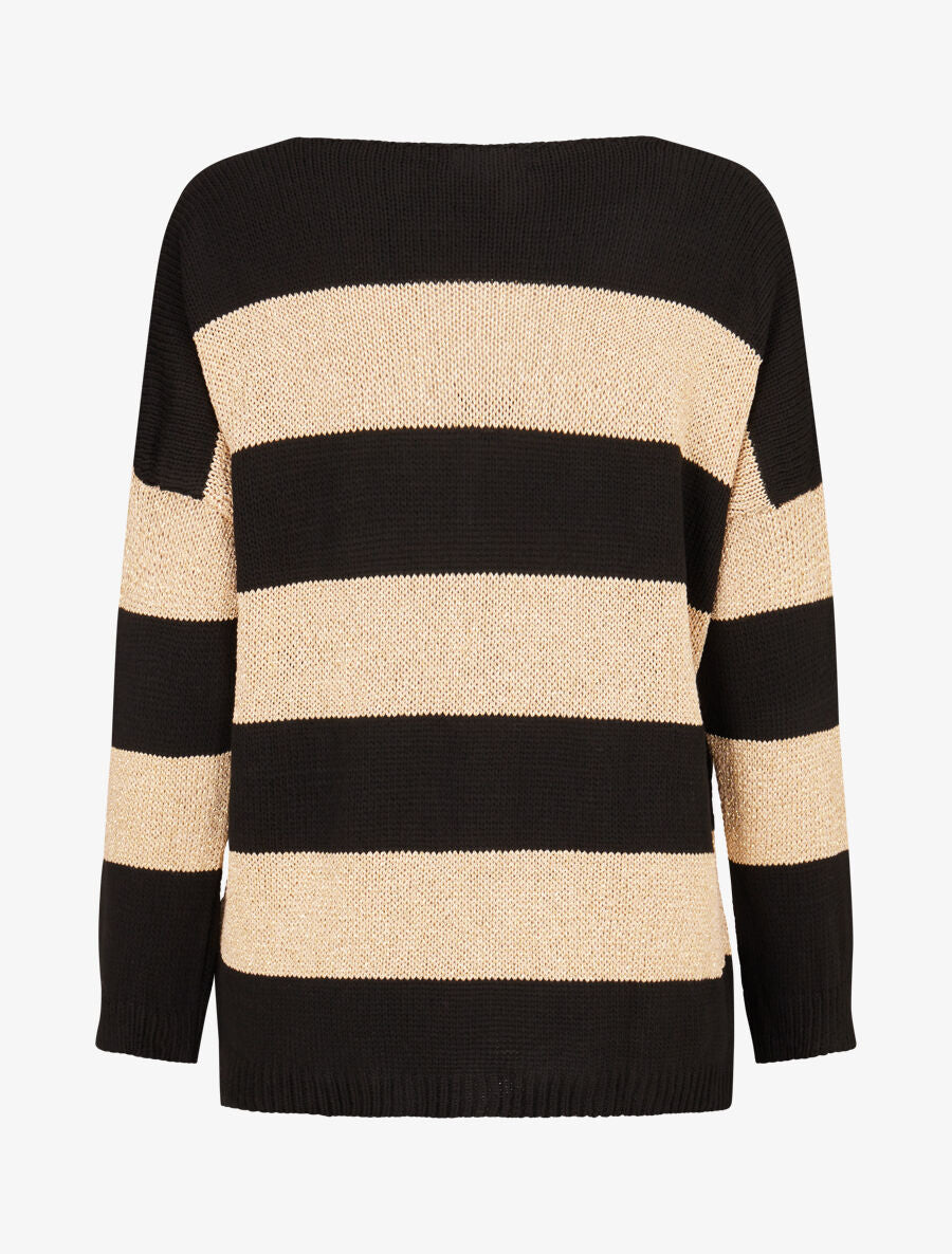 Pull en maille à bandes dorées - Noir - 2