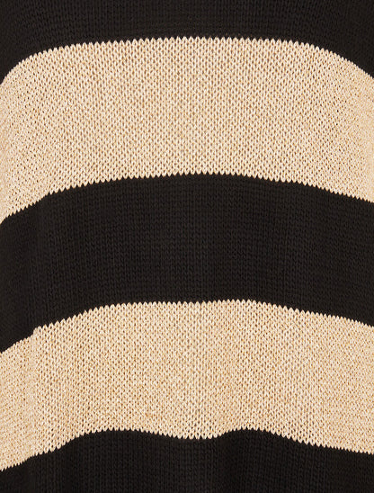 Pull en maille à bandes dorées - Noir - 3