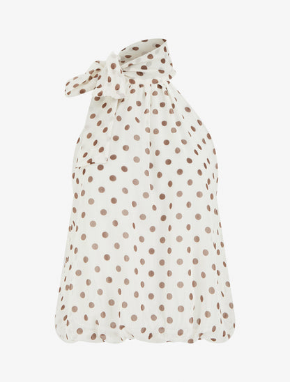 Mouwloze top met stippenprint - Ecru