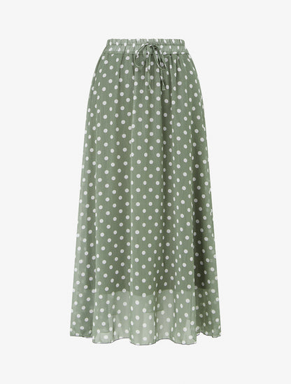 Jupe imprimé pois à taille élastiquée - Kaki - 1