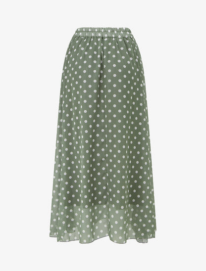 Jupe imprimé pois à taille élastiquée - Kaki - 2