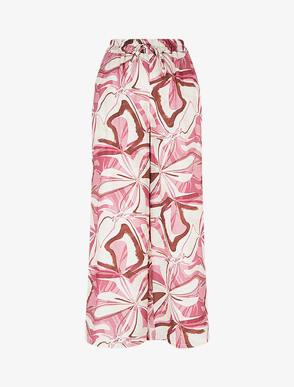 Pantalon imprimé abstrait à taille haute élastiquée - Rose - 1
