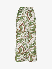 Pantalon imprimé abstrait à taille haute élastiquée - Kaki - 1
